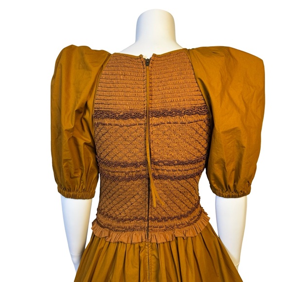 $525 NEW ULLA JOHNSON Kali Dress Sandstone Kaiya Smock Bodice Cotton Sz 2 Small - Picture 10 of 12